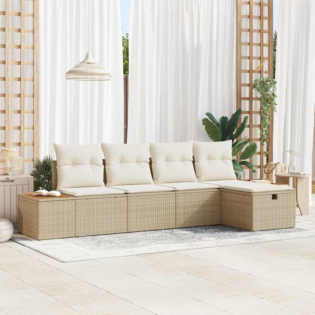 Ensemble de canapé de jardin avec coussin 5 pcs Beige polyrotin