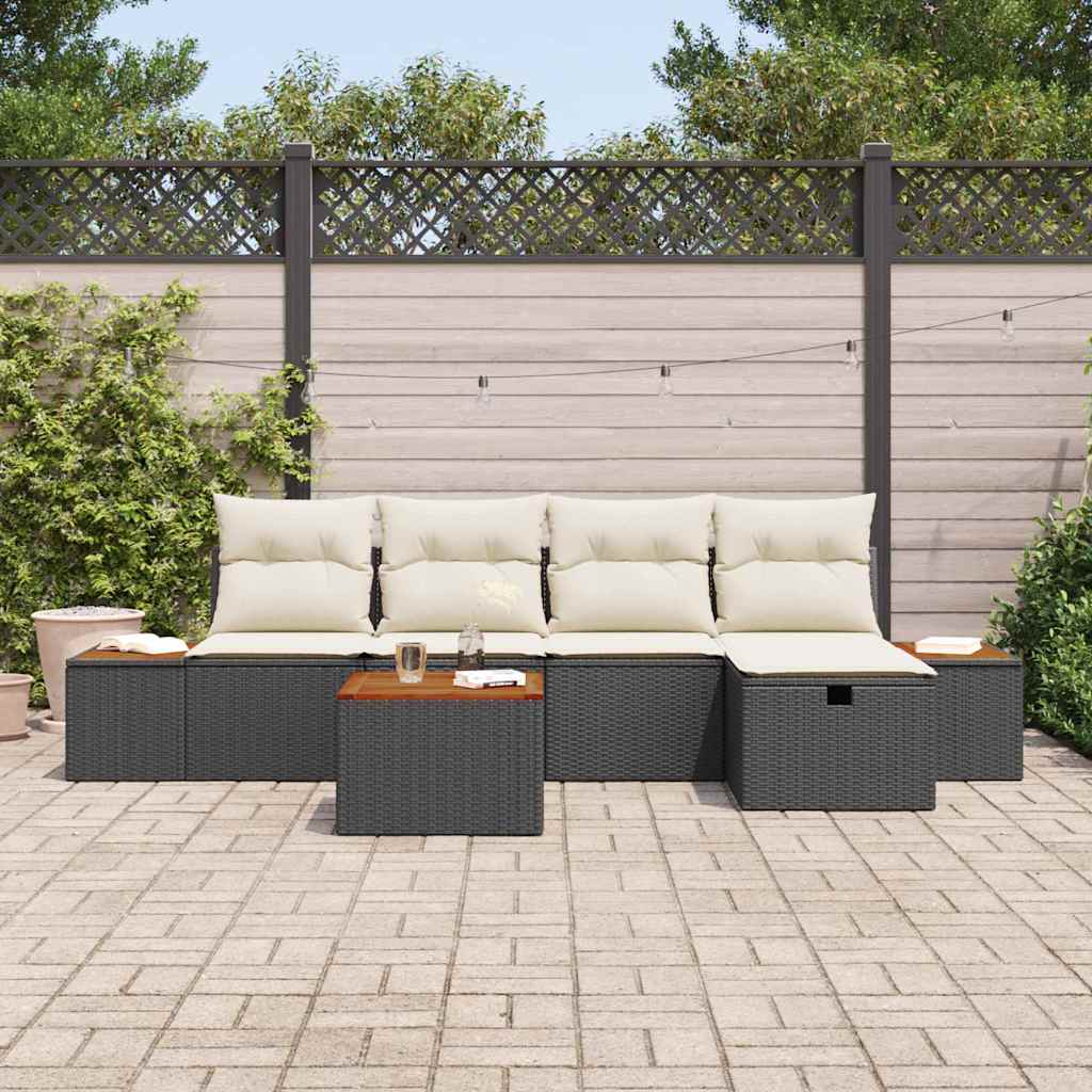 Ensemble de canapé de jardin avec coussin 6 pcs Noir polyrotin - XIOS