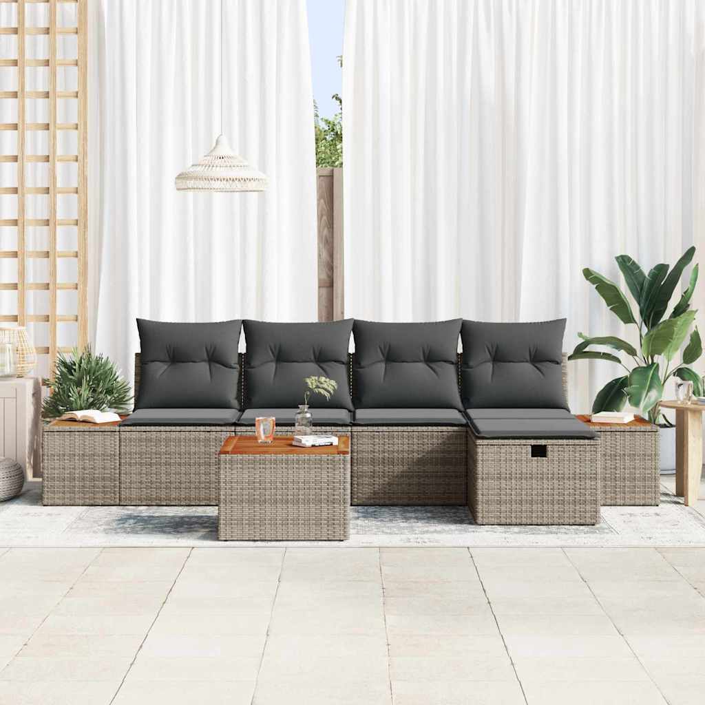 Ensemble de canapé de jardin avec coussin 6 pcs Gris polyrotin - XIOS