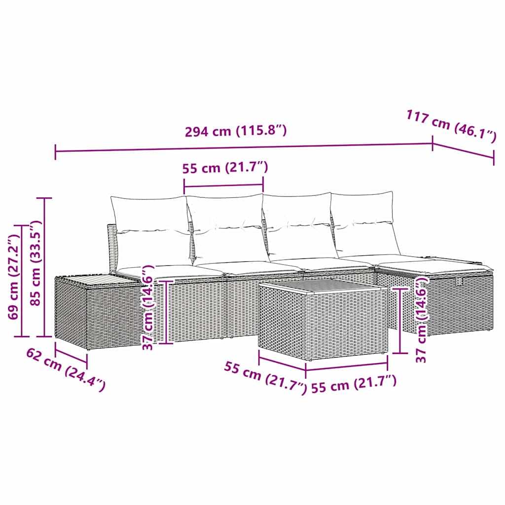 Ensemble de canapé de jardin avec coussin 6 pcs Gris polyrotin - XIOS
