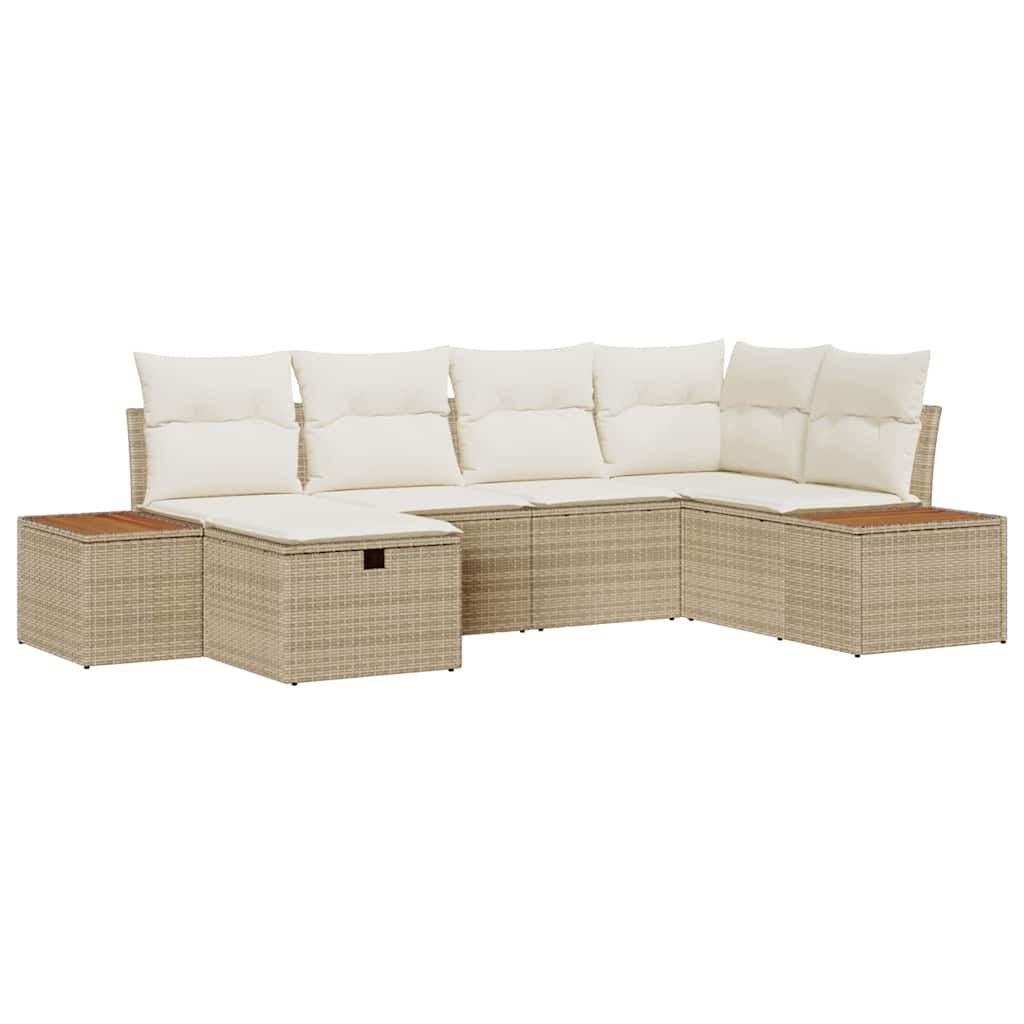 Ensemble de canapé de jardin avec coussin 6 pcs Beige polyrotin