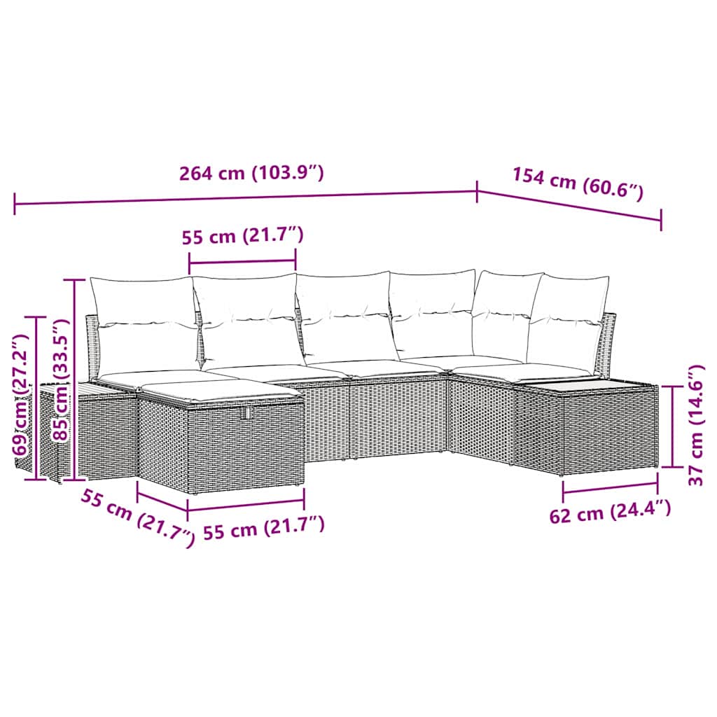 Ensemble de canapé de jardin avec coussin 6 pcs Beige polyrotin