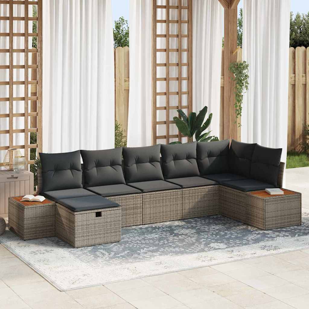 Ensemble de canapé de jardin avec coussin 7 pcs Gris polyrotin - XIOS