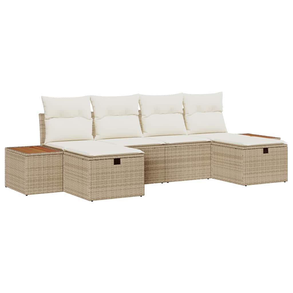 Ensemble de canapé de jardin 6 pcs Beige Poly rotin