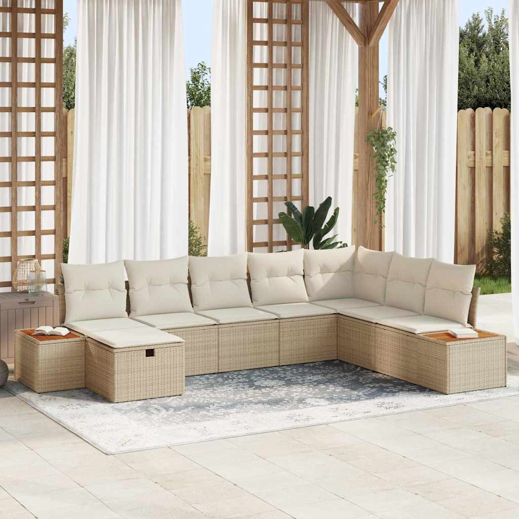 Ensemble de canapé de jardin avec coussin 9 pcs Beige polyrotin - XIOS