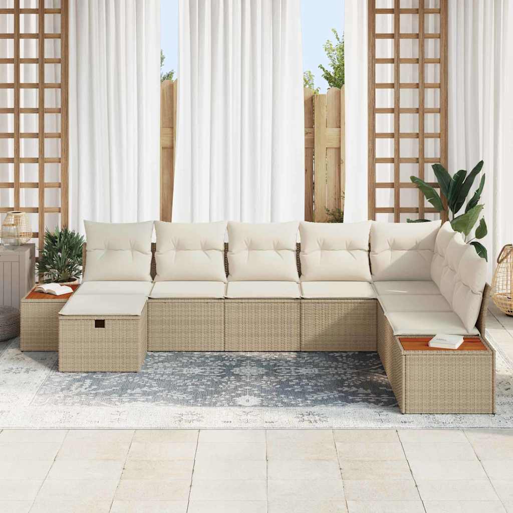 Ensemble de canapé de jardin avec coussin 9 pcs Beige polyrotin - XIOS