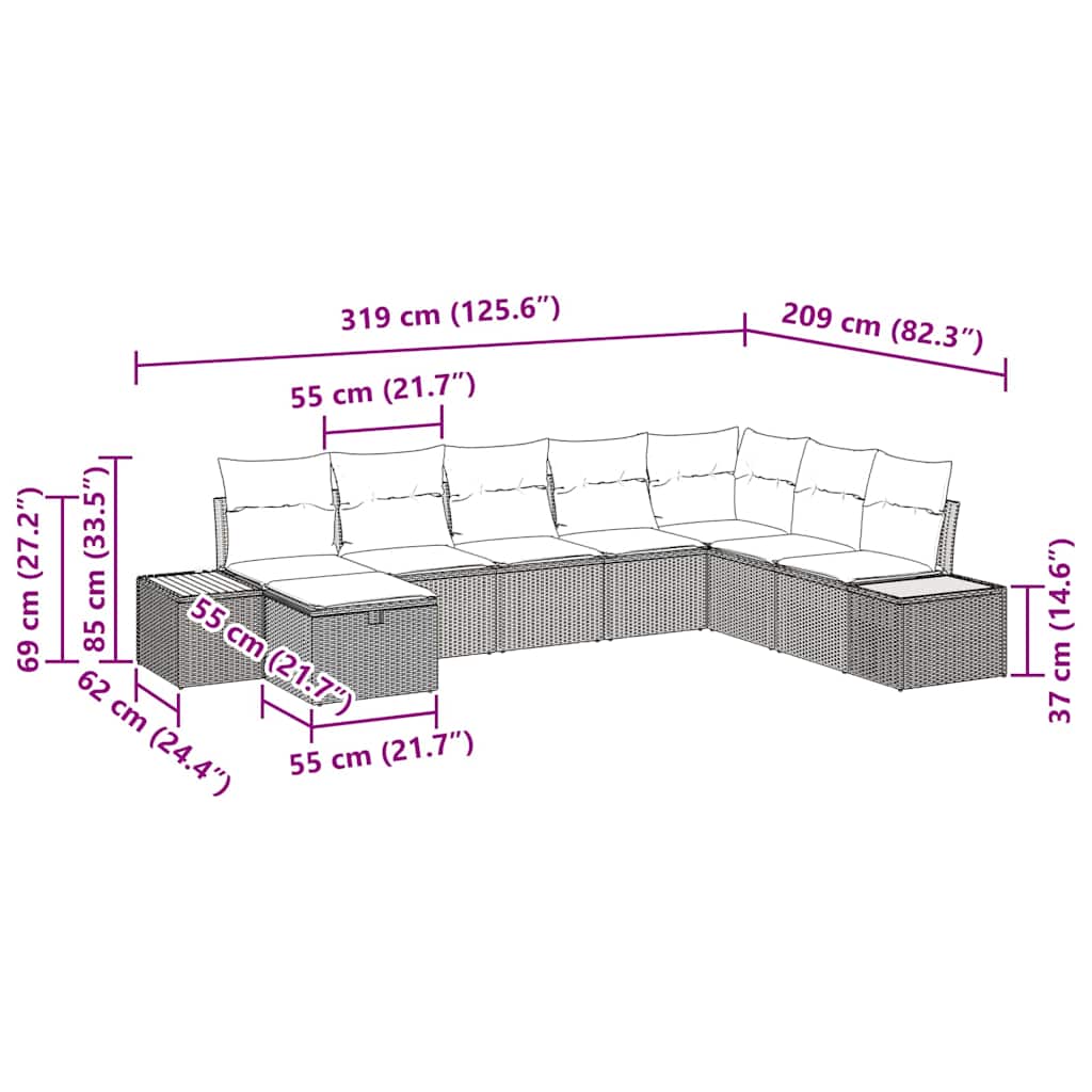 Ensemble de canapé de jardin avec coussin 9 pcs Beige polyrotin - XIOS