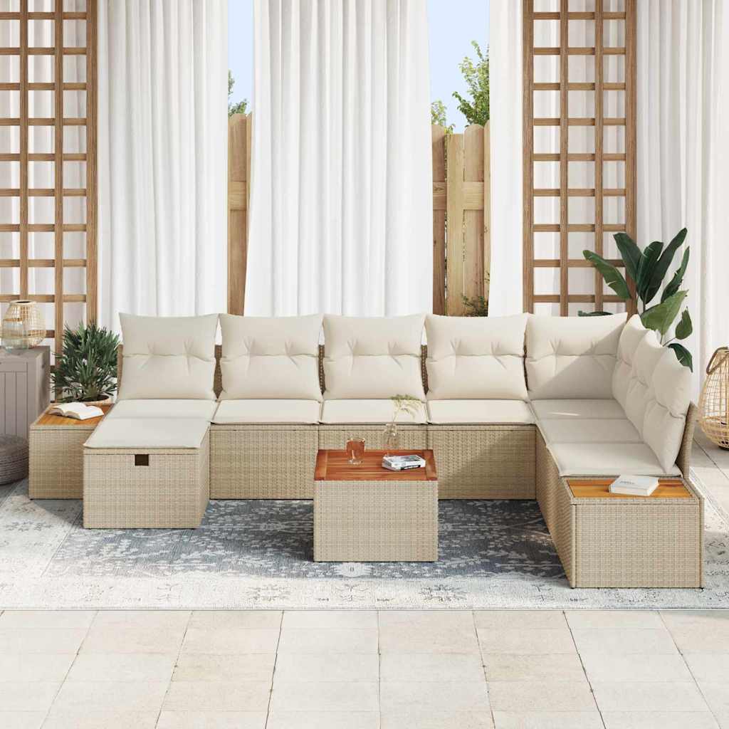 Ensemble de canapé de jardin avec coussin 9 pcs Beige polyrotin - XIOS