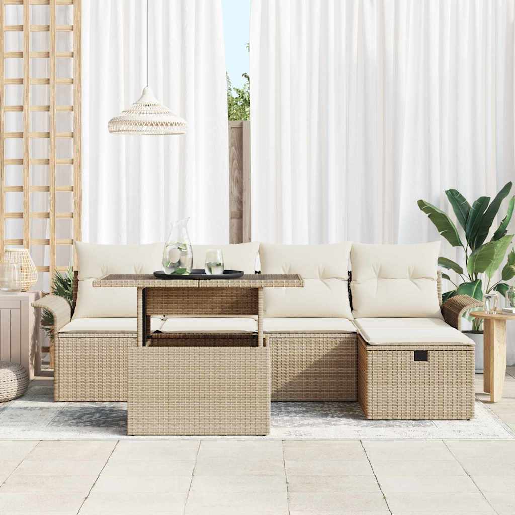 Ensemble de canapé de jardin 6 pcs Beige Poly rotin