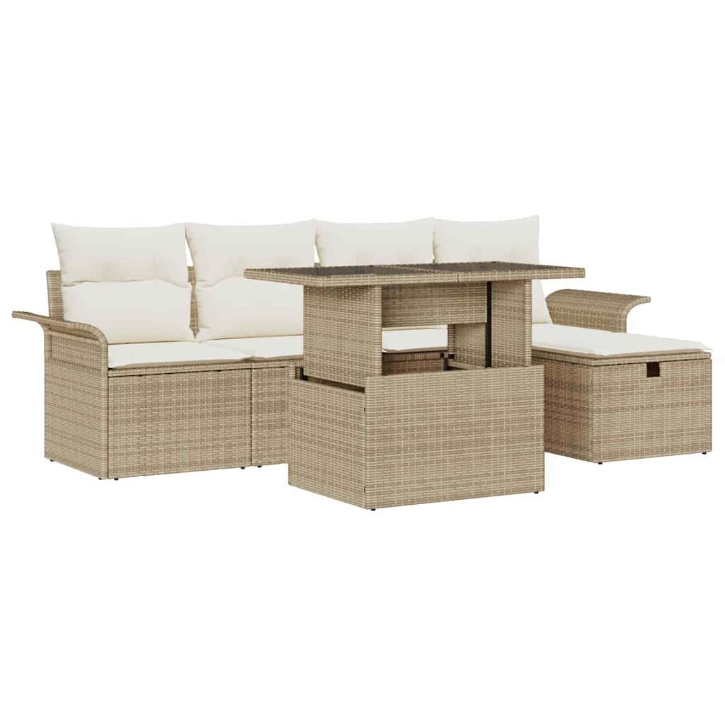 Ensemble de canapé de jardin 6 pcs Beige Poly rotin