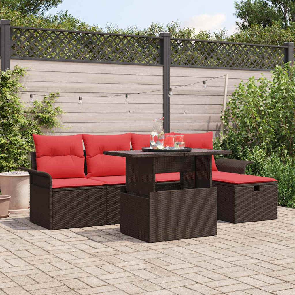Ensemble de canapé de jardin 6 pcs Marron Poly rotin - XIOS