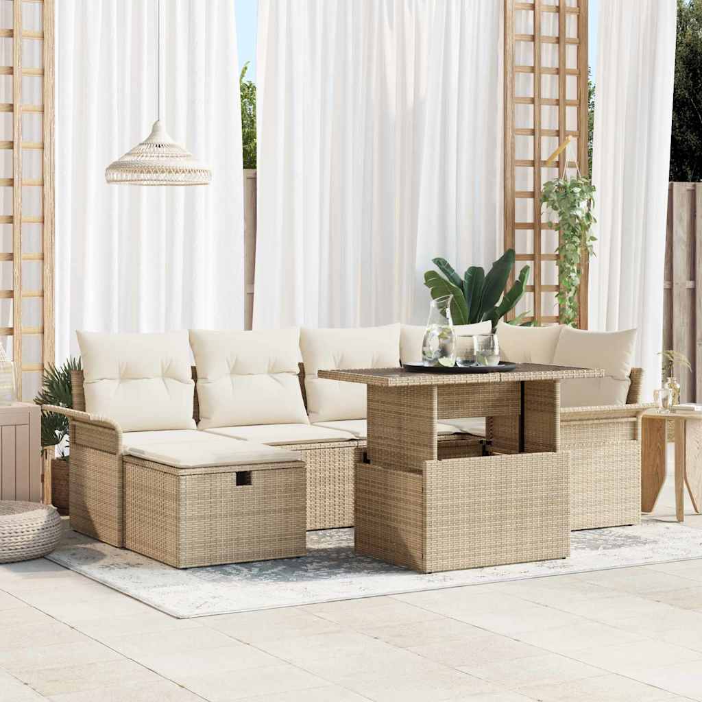 Ensemble de canapé de jardin avec coussin 7 pcs Beige polyrotin