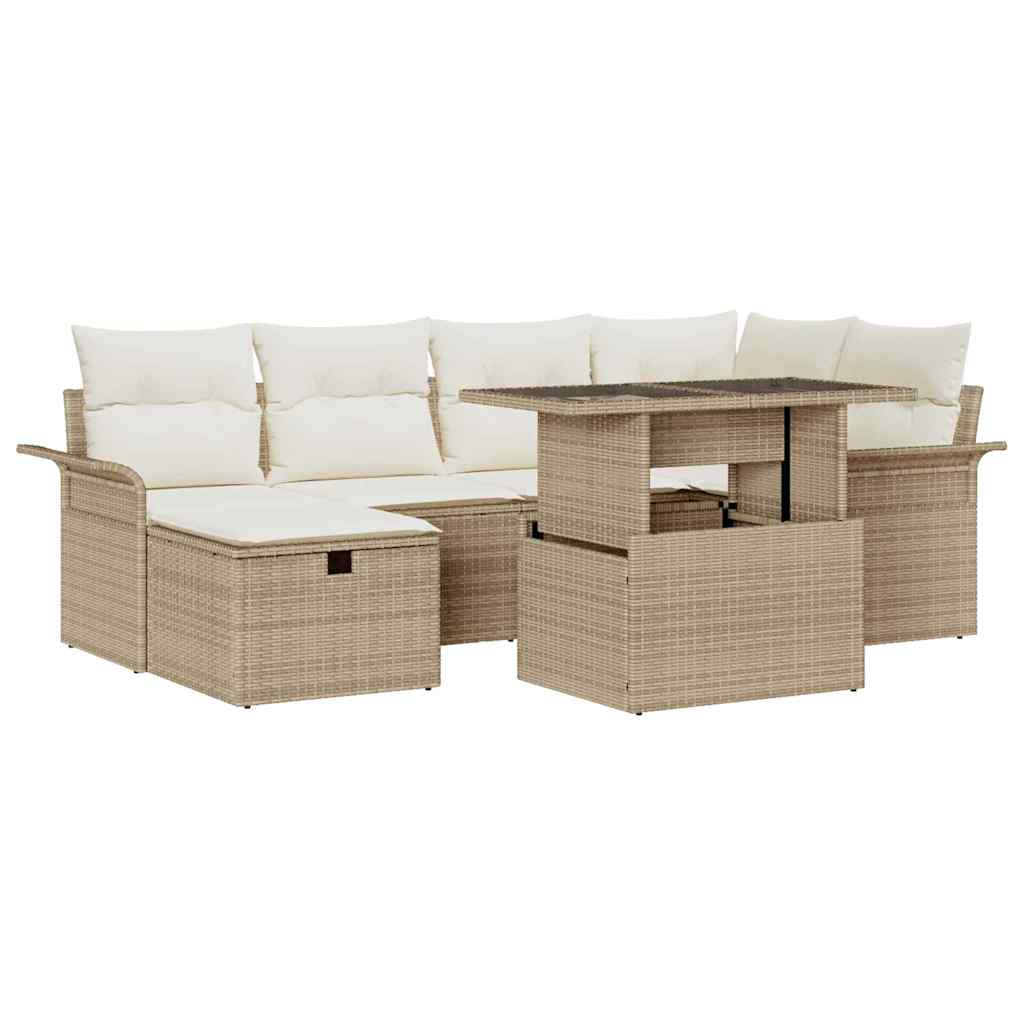 Ensemble de canapé de jardin avec coussin 7 pcs Beige polyrotin