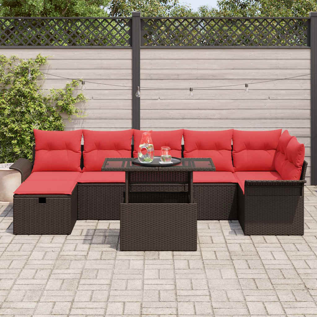 Ensemble de canapé de jardin 8 pcs Marron Poly rotin - XIOS