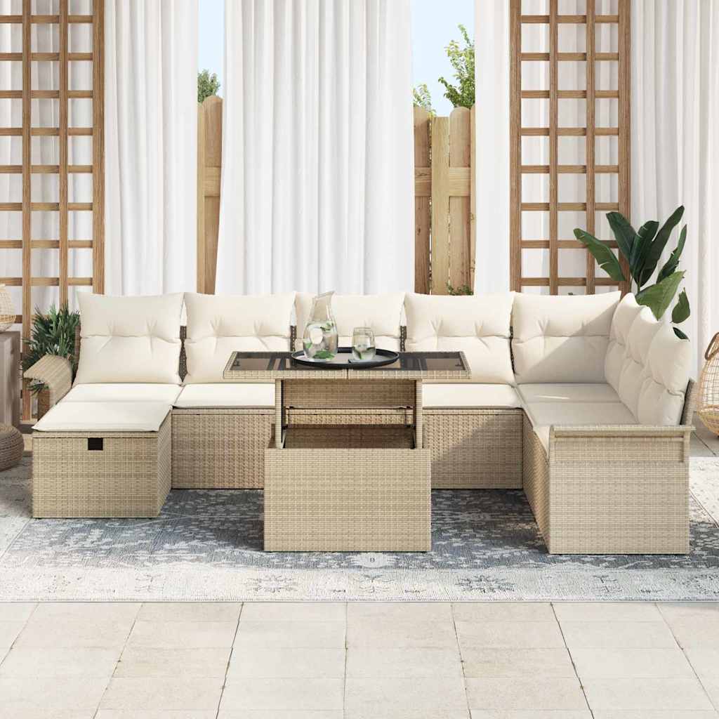 Ensemble de canapé de jardin 9 pcs Beige Poly rotin - XIOS