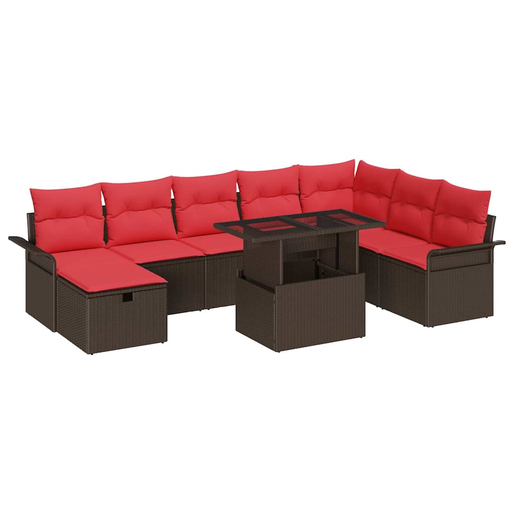 Ensemble de canapé de jardin 9 pcs Marron Poly rotin - XIOS