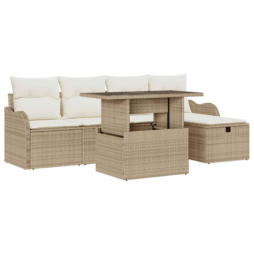 Ensemble de canapé de jardin 6 pcs Beige Poly rotin