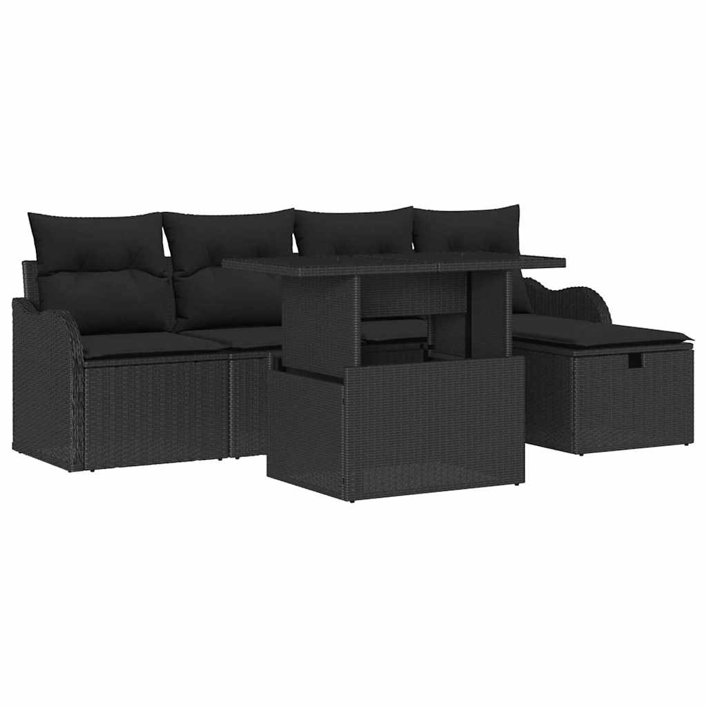 Ensemble de canapé de jardin avec coussin 6 pcs Noir Poly rotin
