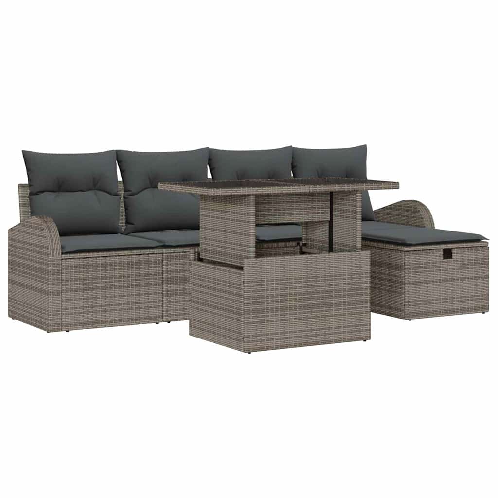 Ensemble de canapé de jardin avec coussin 6 pcs Gris Poly rotin - XIOS