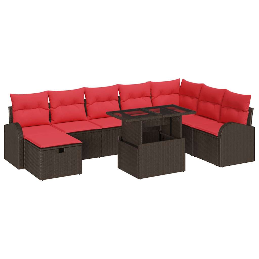 Ensemble de canapé de jardin 9 pcs Marron Poly rotin - XIOS