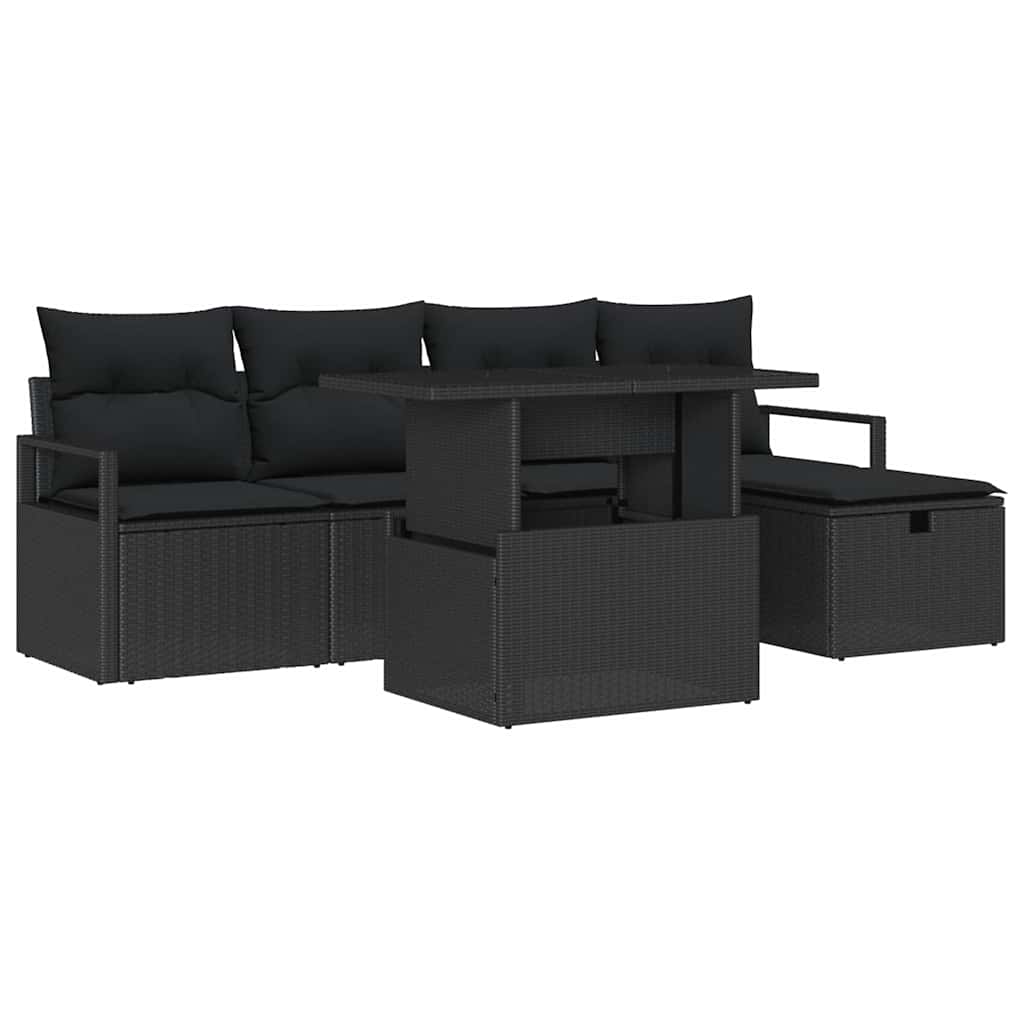 Ensemble de canapé de jardin avec coussin 6 pcs Noir Poly rotin
