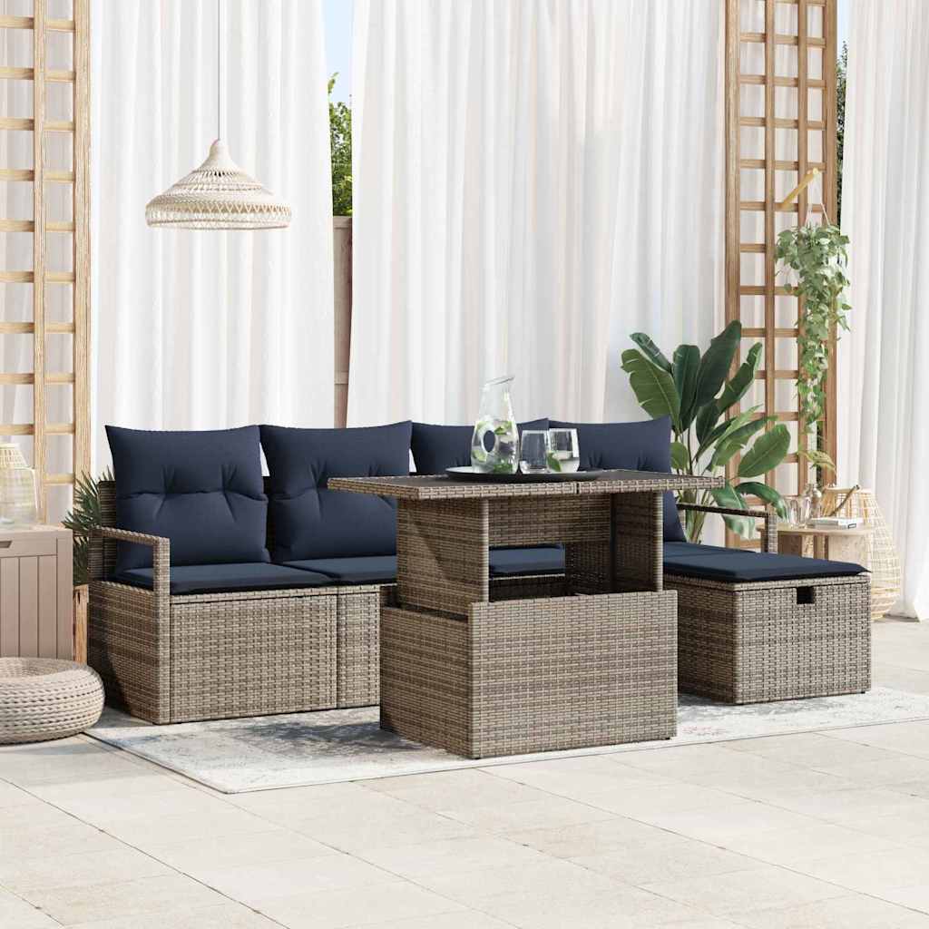 Ensemble de canapé de jardin avec coussin 6 pcs Gris Poly rotin - XIOS