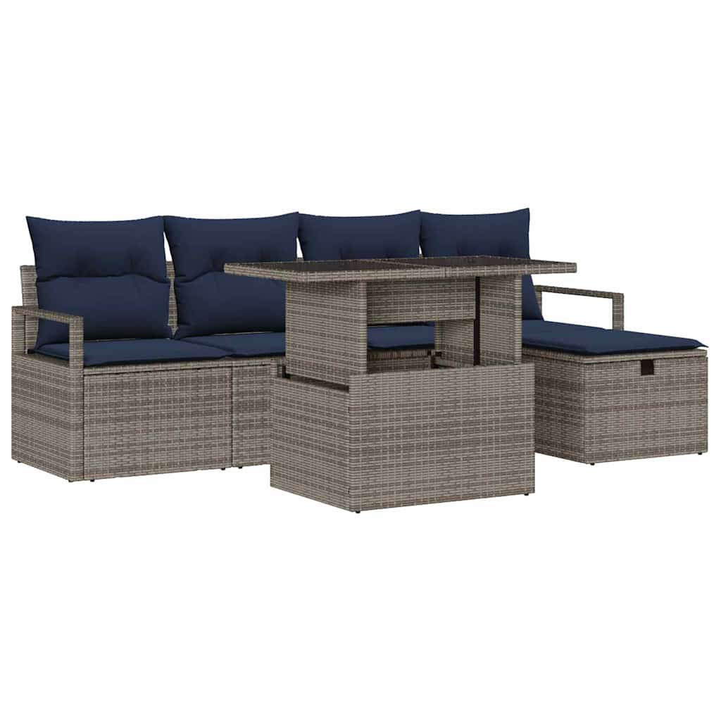Ensemble de canapé de jardin avec coussin 6 pcs Gris Poly rotin - XIOS