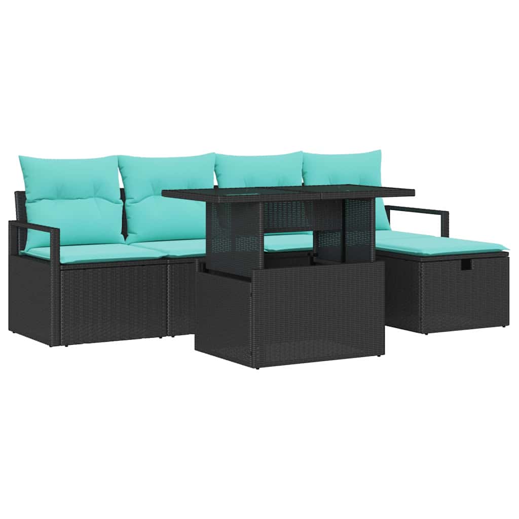 Ensemble de canapé de jardin 6 pc Noir polyrotin