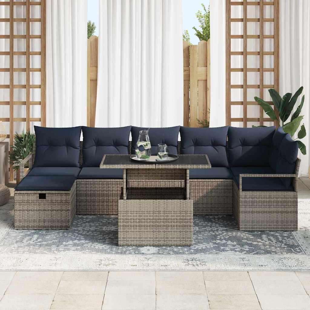 Ensemble de canapé de jardin avec coussin 8 pcs Gris Poly rotin - XIOS