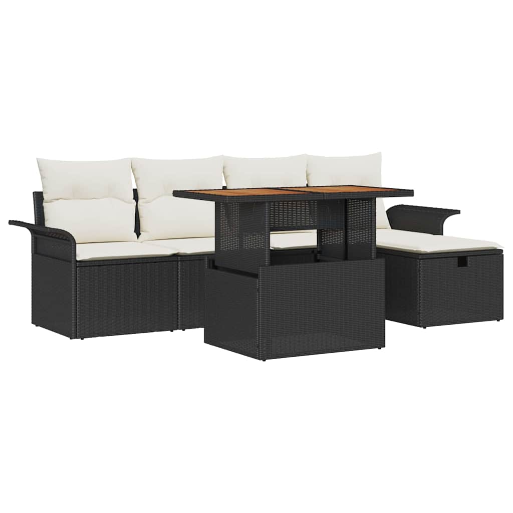 Ensemble de canapé de jardin avec coussin 6 pcs Noir polyrotin - XIOS