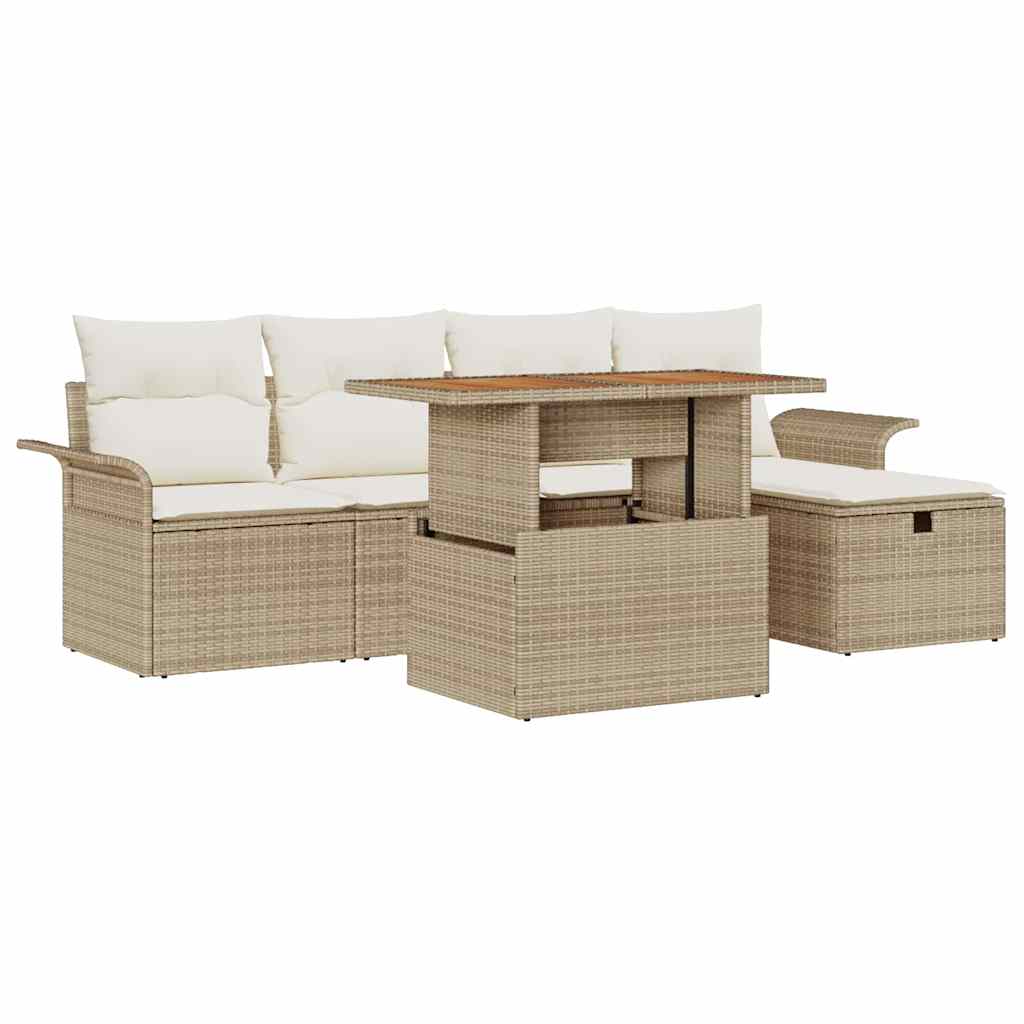 Ensemble de canapé de jardin avec coussin 6 pcs Beige polyrotin