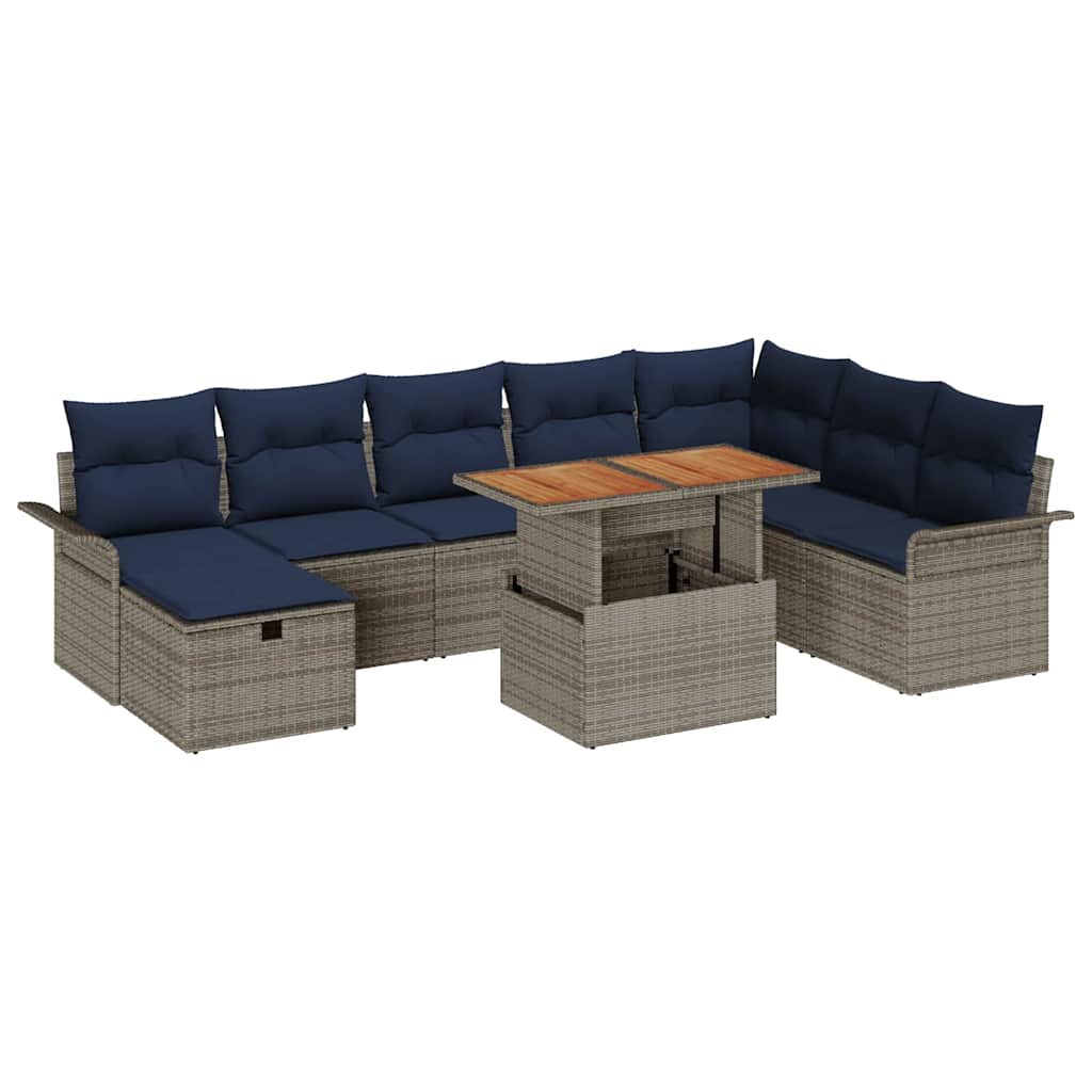 Ensemble de canapé de jardin avec coussin 9 pcs Gris polyrotin - XIOS