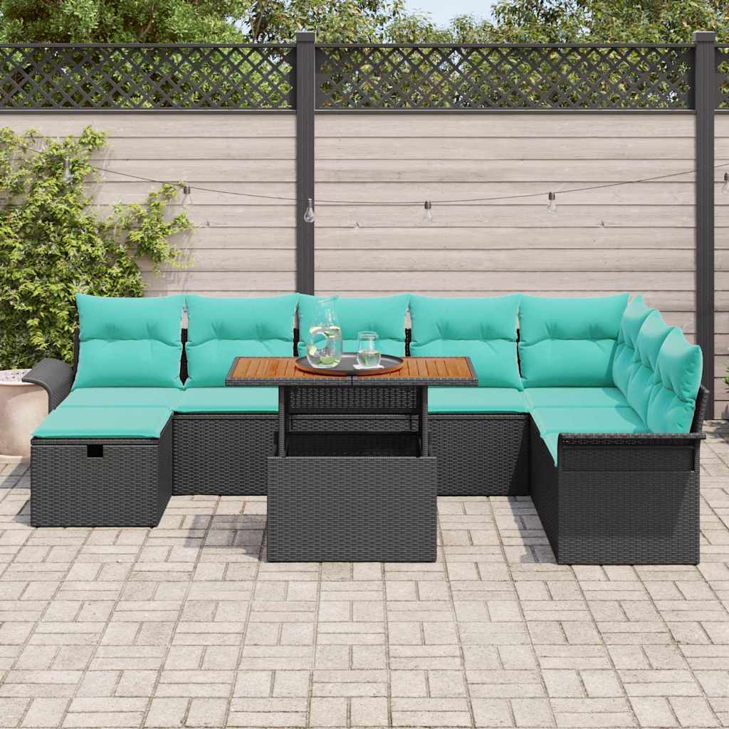 Ensemble de canapé de jardin avec coussin 9 pcs Noir polyrotin