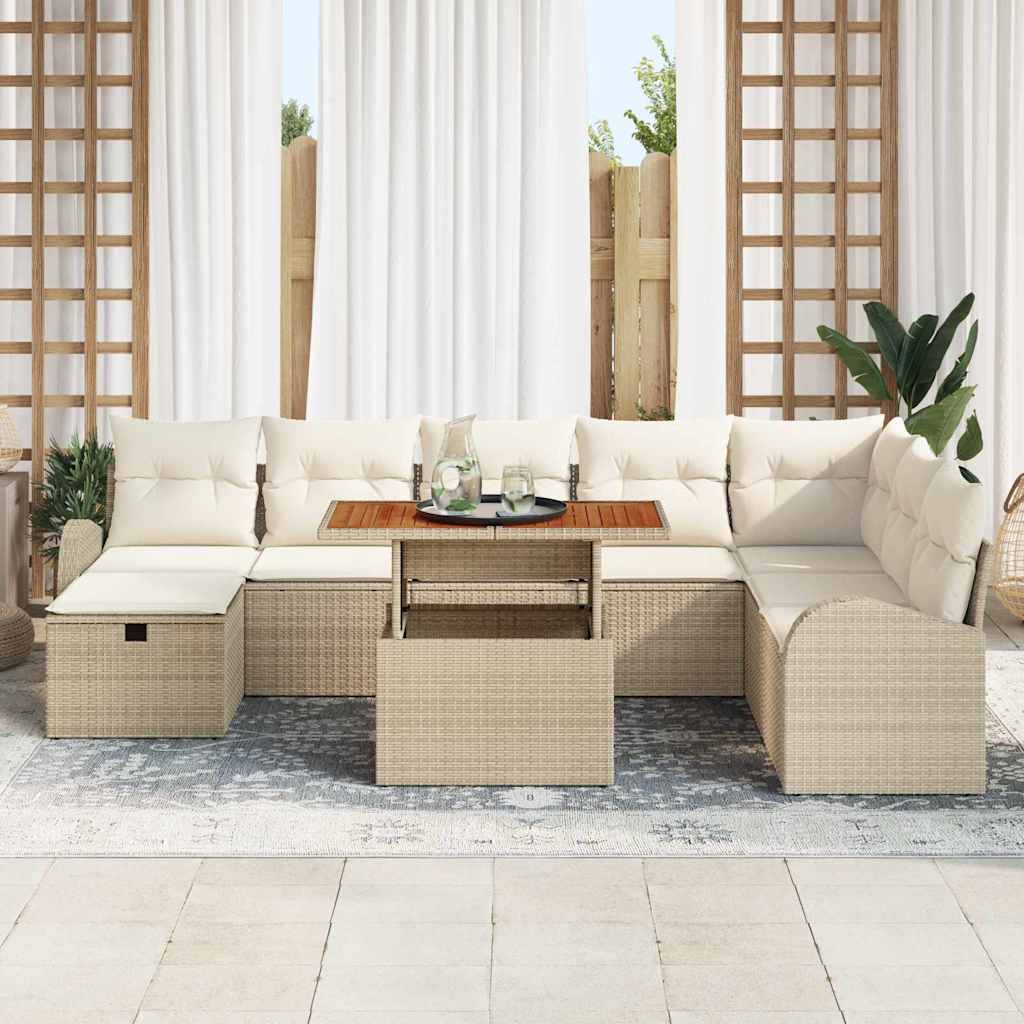 Ensemble de canapé de jardin avec coussin 9 pcs Beige polyrotin - XIOS