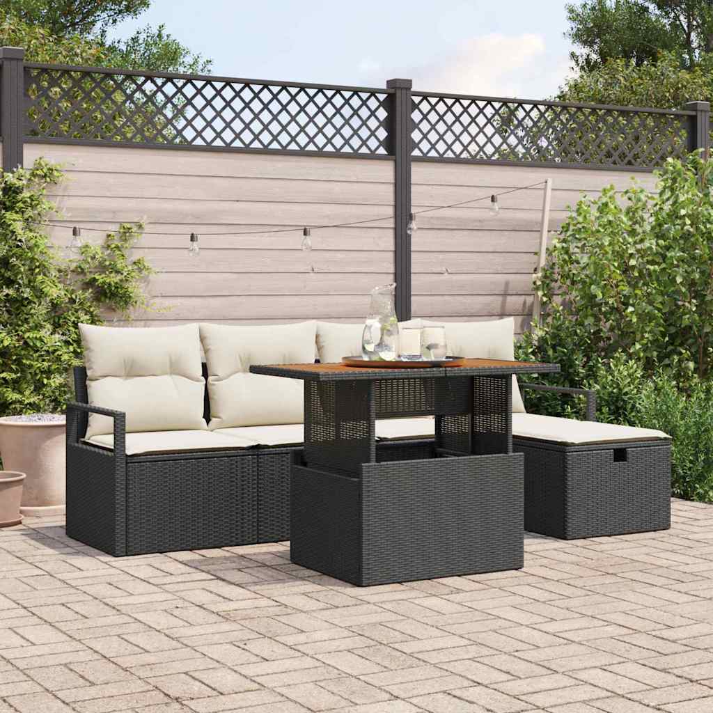 Ensemble de canapé de jardin avec coussin 6 pcs Noir polyrotin - XIOS