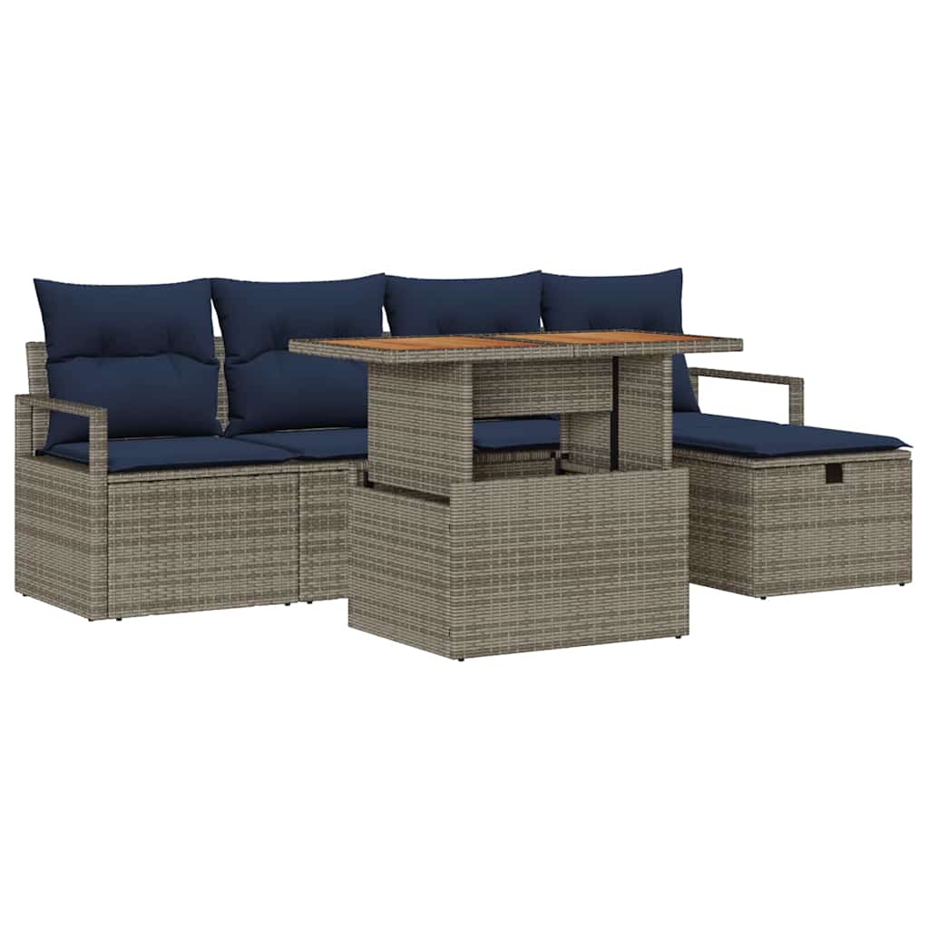 Ensemble de canapé de jardin avec coussin 6 pcs Gris polyrotin - XIOS