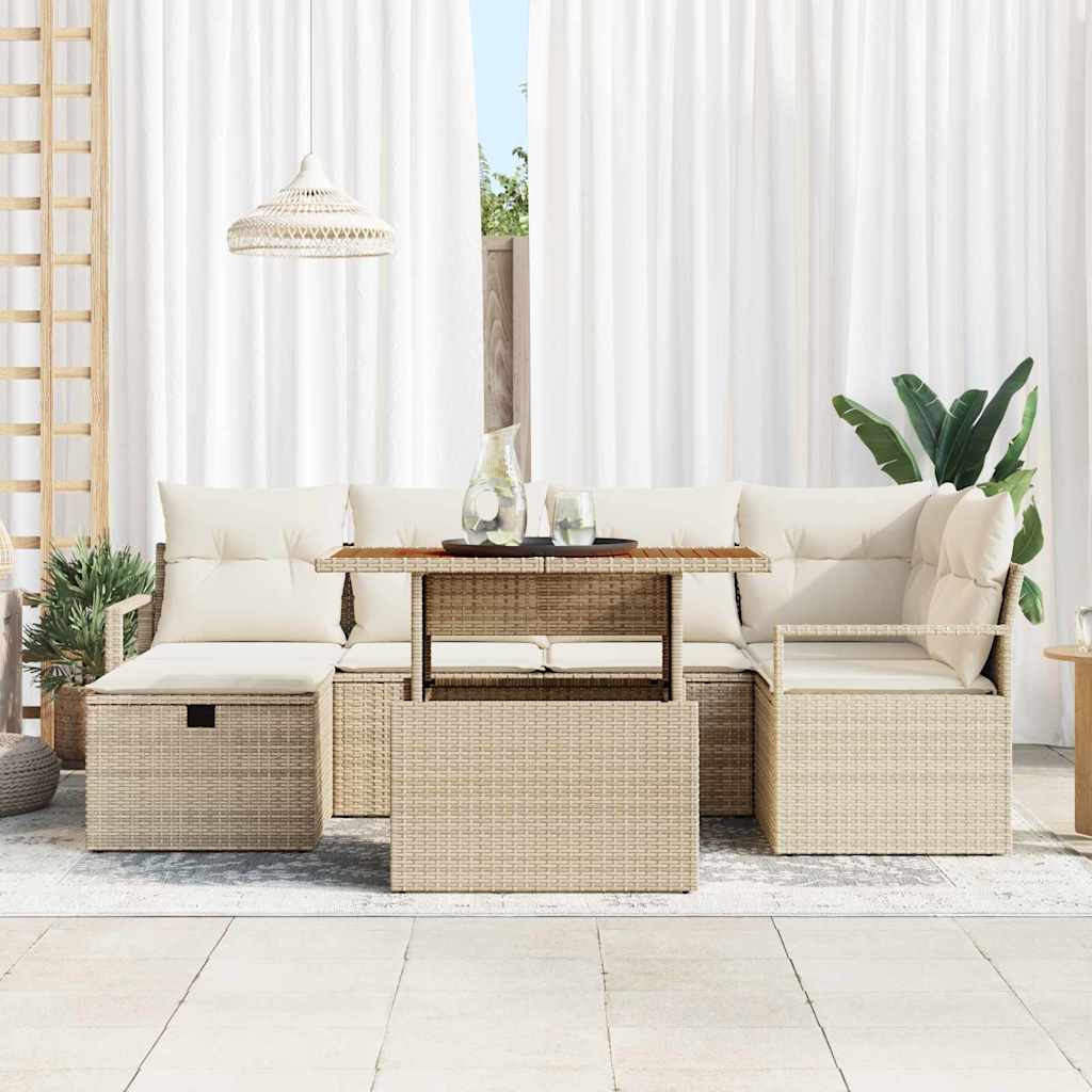 Ensemble de canapé de jardin avec coussin 7 pcs Beige polyrotin