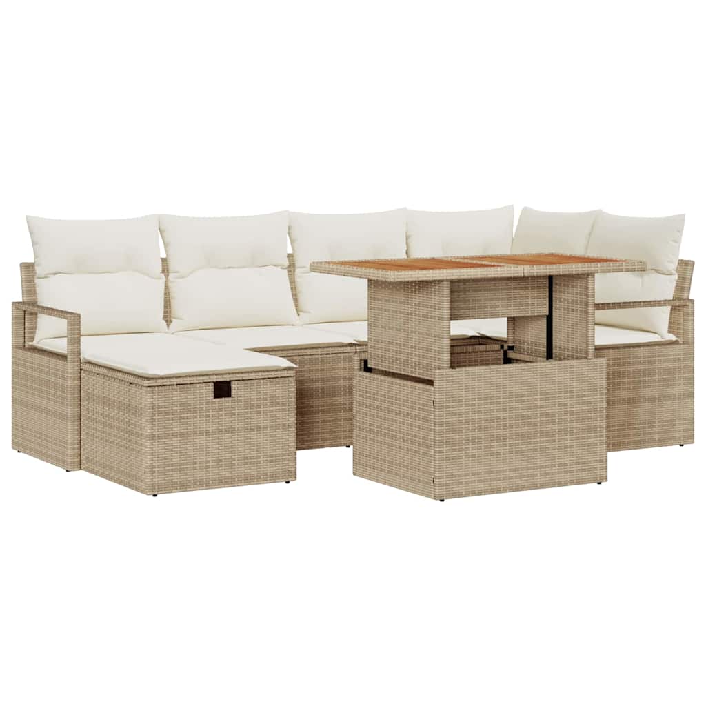 Ensemble de canapé de jardin avec coussin 7 pcs Beige polyrotin