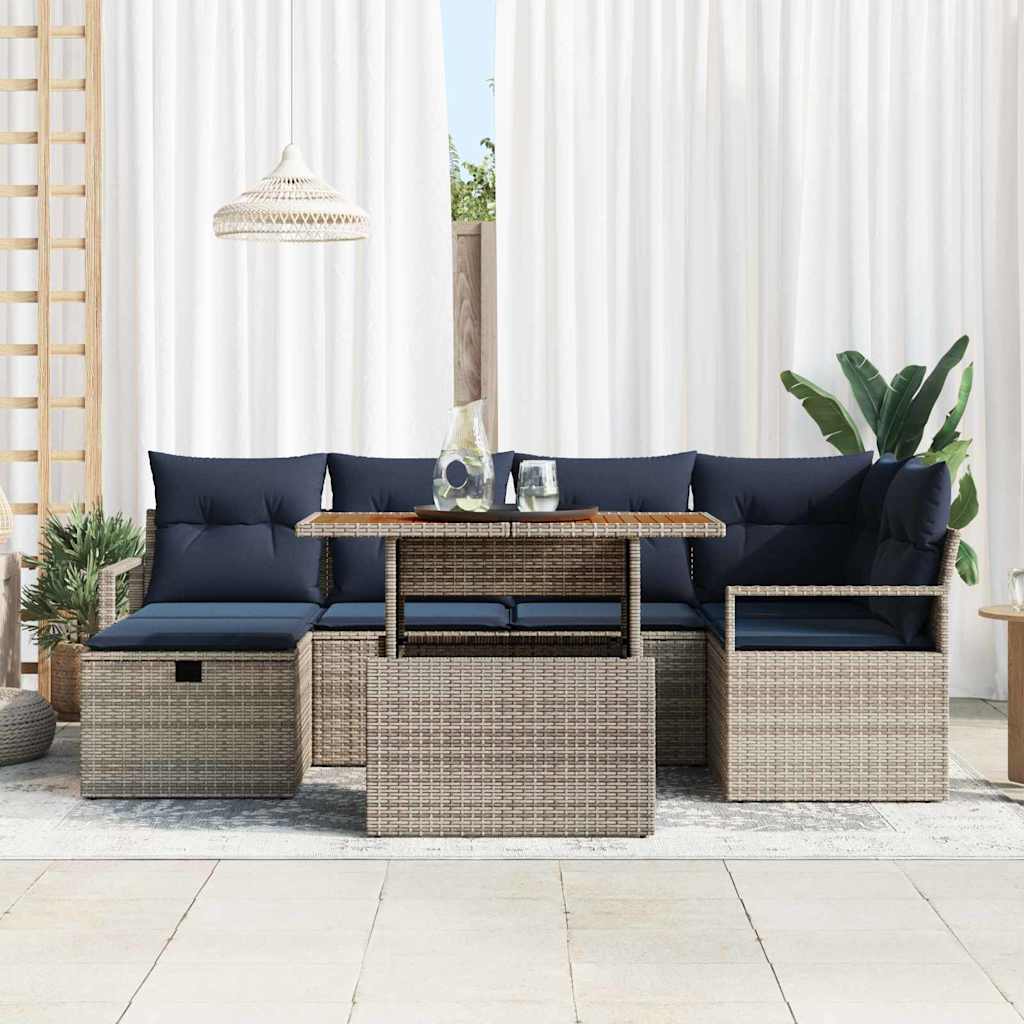 Ensemble de canapé de jardin avec coussin 7 pcs Gris polyrotin - XIOS