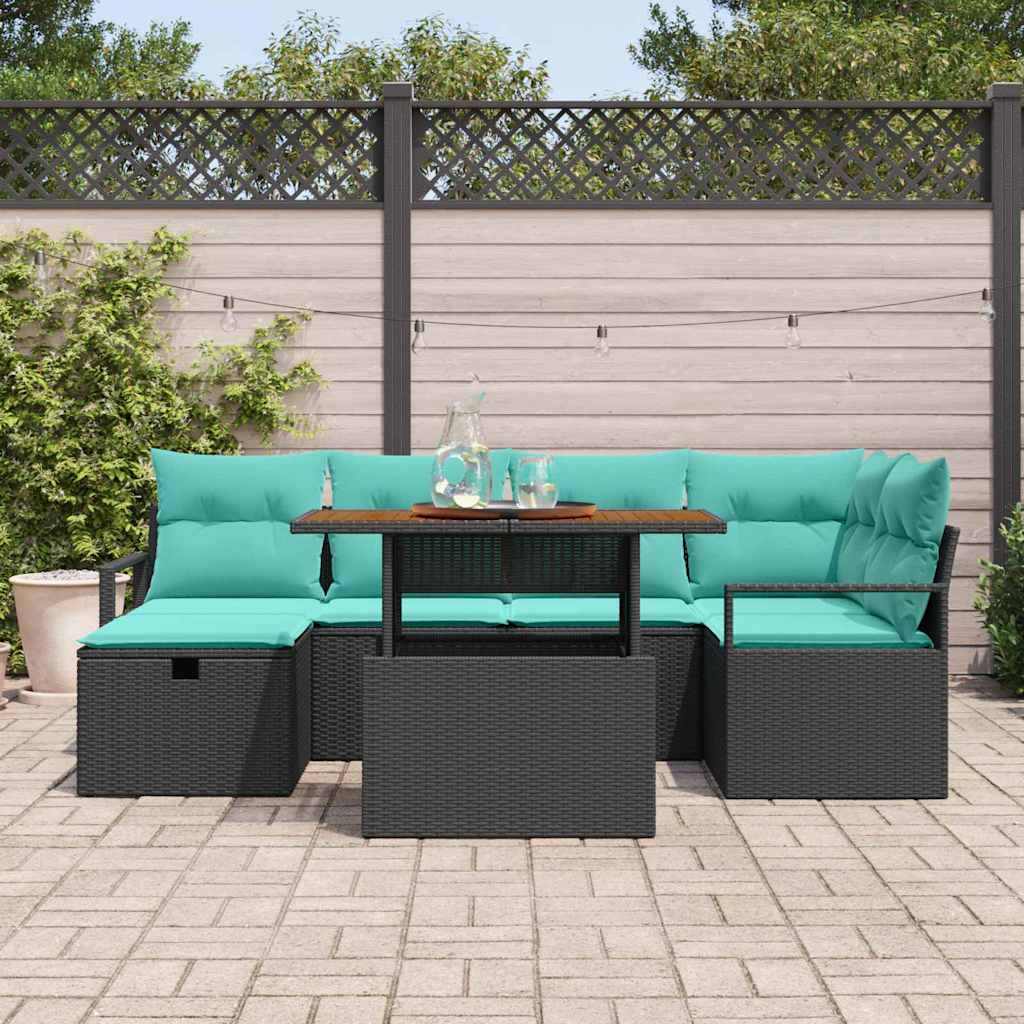 Ensemble de canapé de jardin avec coussin 7 pcs Noir polyrotin - XIOS