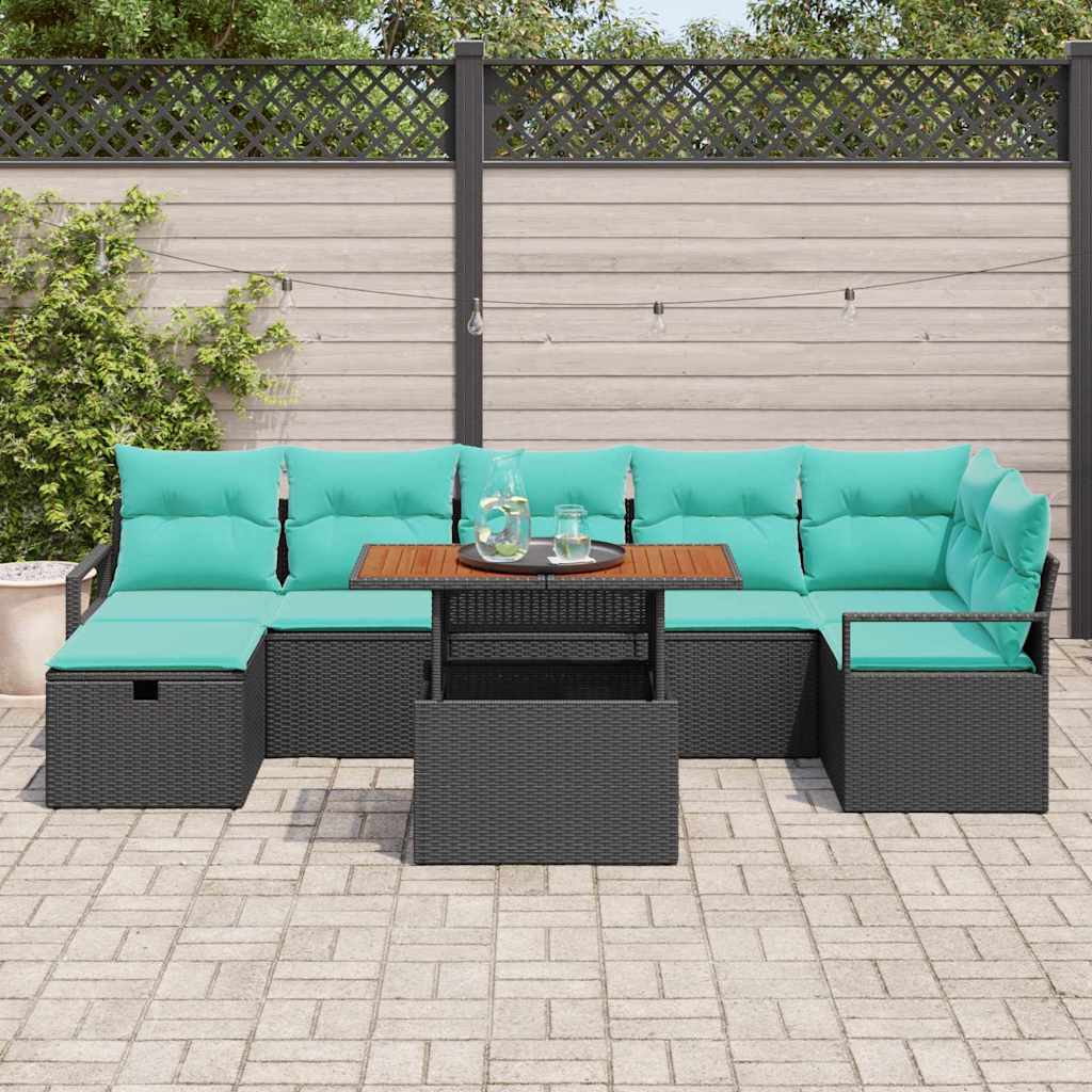 Ensemble de canapé de jardin avec coussin 8 pcs Noir polyrotin - XIOS