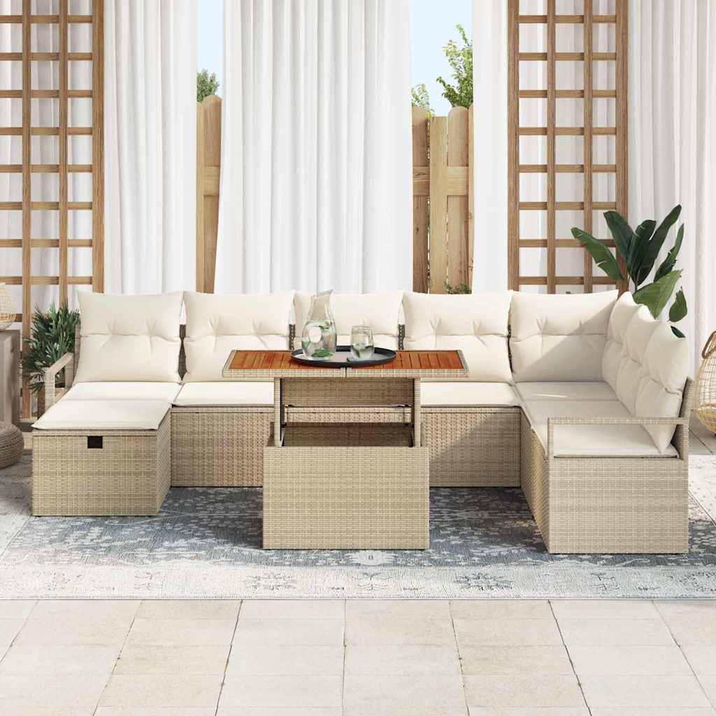 Ensemble de canapé de jardin avec coussin 9 pcs Beige polyrotin - XIOS