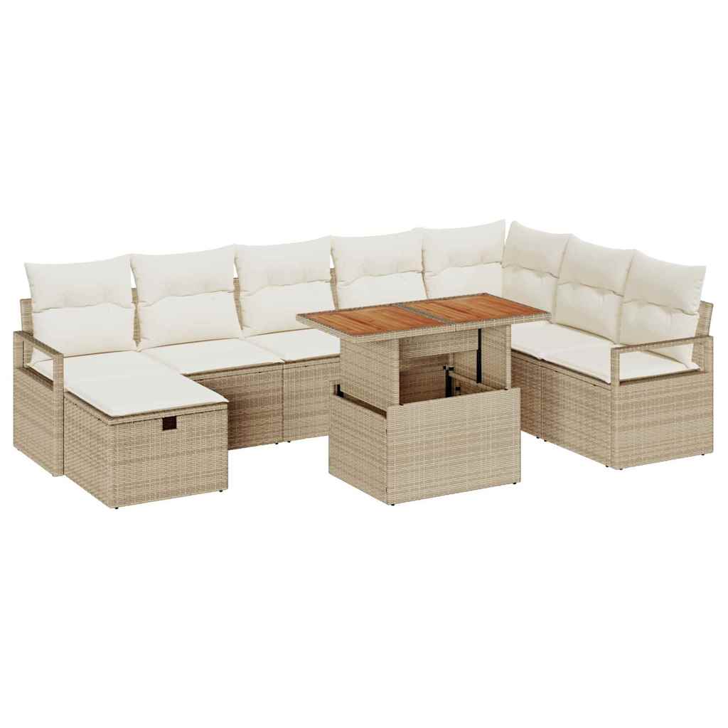 Ensemble de canapé de jardin avec coussin 9 pcs Beige polyrotin - XIOS