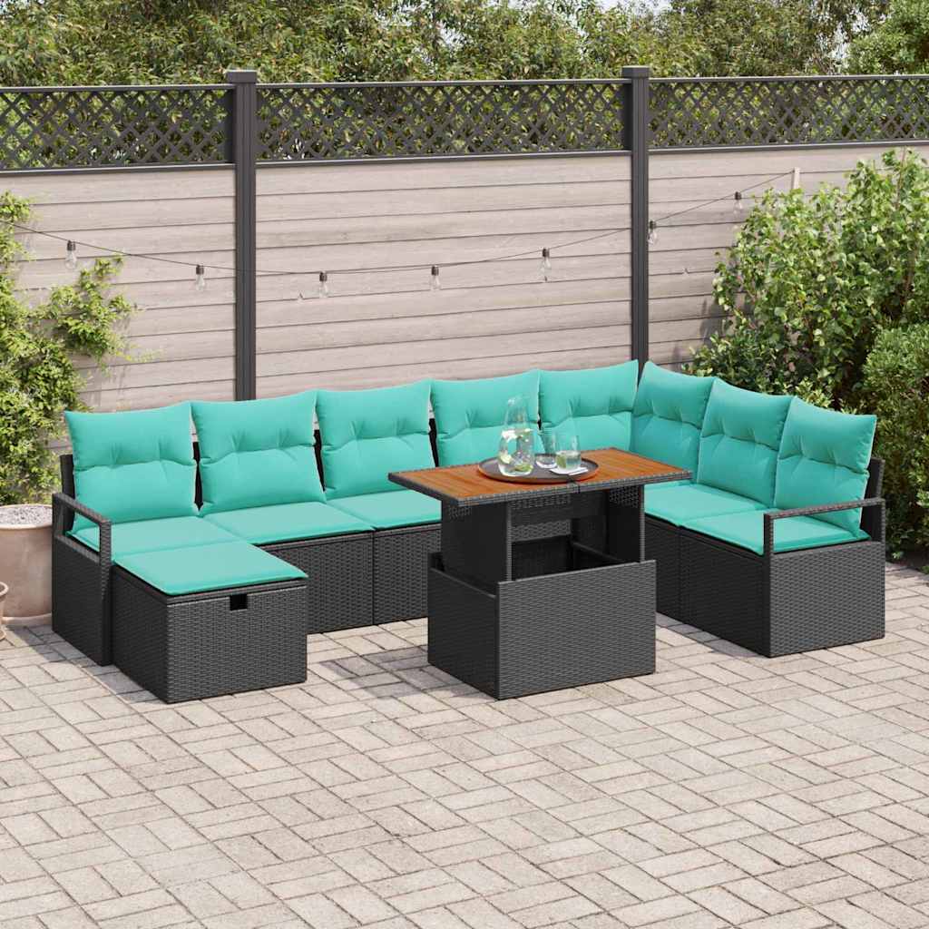 Ensemble de canapé de jardin avec coussin 9 pcs Noir polyrotin - XIOS