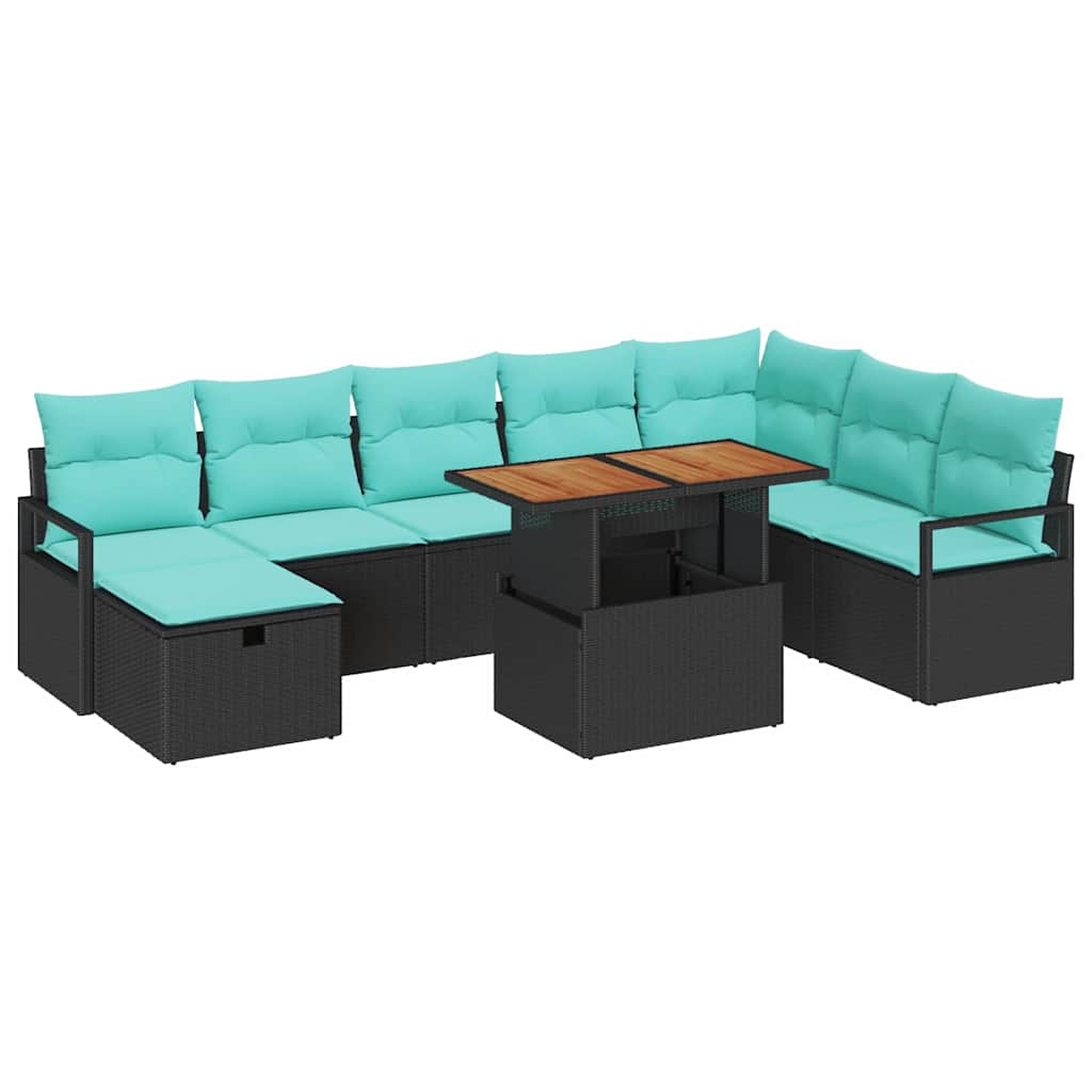 Ensemble de canapé de jardin avec coussin 9 pcs Noir polyrotin - XIOS