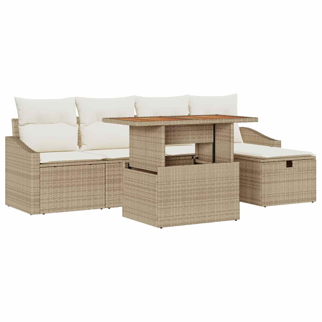 Ensemble de canapé de jardin avec coussin 6 pcs Beige polyrotin