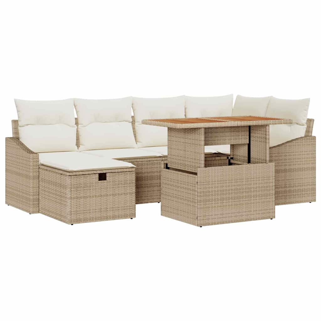 Ensemble de canapé de jardin avec coussin 7 pcs Beige polyrotin
