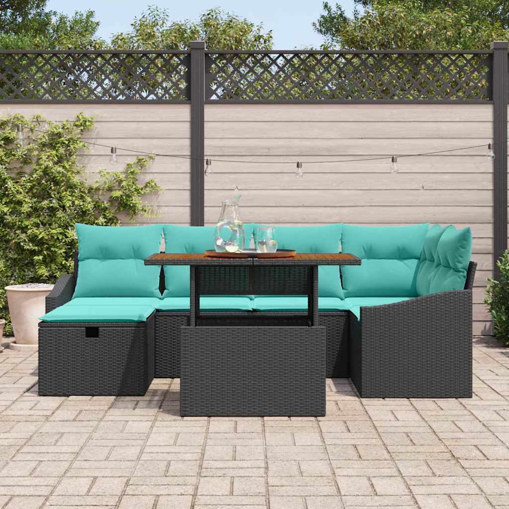 Ensemble de canapé de jardin avec coussin 7 pcs Noir polyrotin - XIOS
