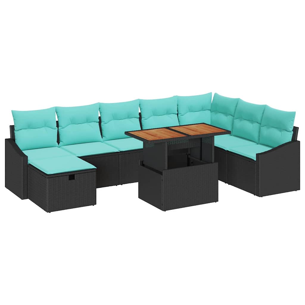 Ensemble de canapé de jardin avec coussin 9 pcs Noir polyrotin - XIOS