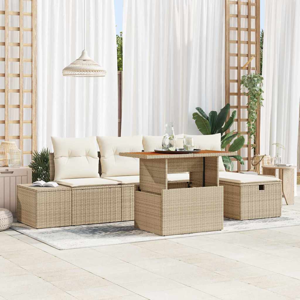 Ensemble de canapé de jardin avec coussin 6 pcs Beige polyrotin